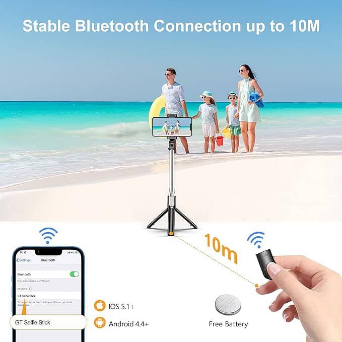 Gritin 3 in 1 Bluetooth Tripod, Extendable and Portable Selfie Stick 2