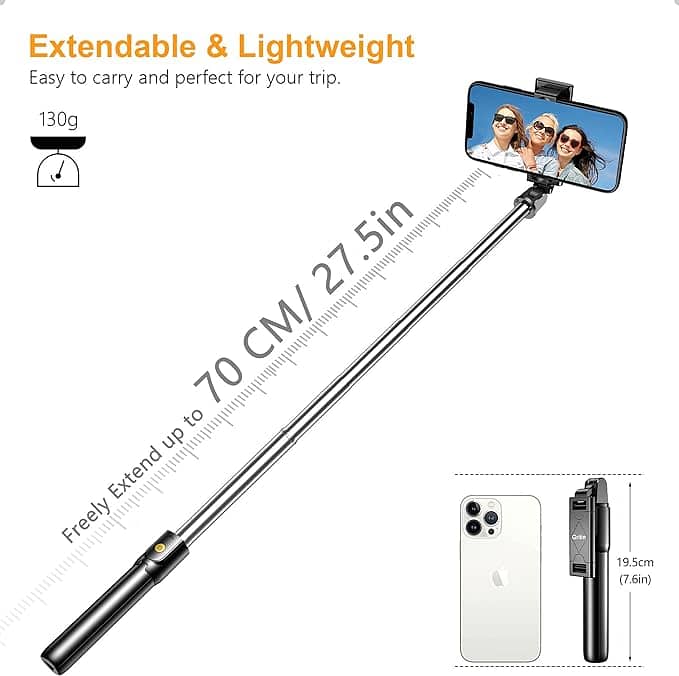 Gritin 3 in 1 Bluetooth Tripod, Extendable and Portable Selfie Stick 3