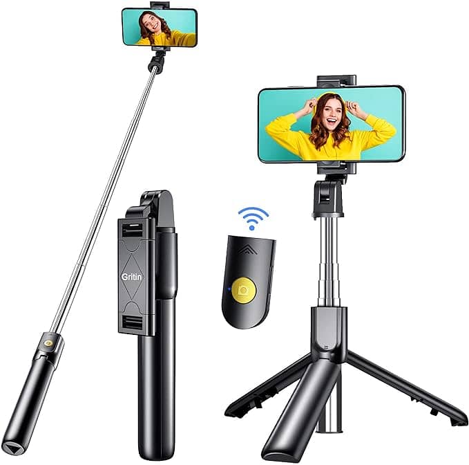 Gritin 3 in 1 Bluetooth Tripod, Extendable and Portable Selfie Stick 5
