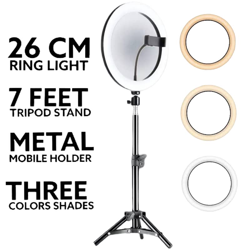 26 CM RING LIGHT + 7 FEET STAND , bluetooth handfree boya mic m1 0