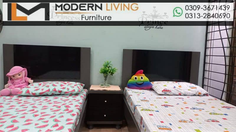 Stylish 2 single bed one side table 2