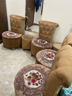 4 sofa chairs set with two round tables