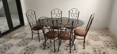 Metallic Dining-Table set. Glass top. With 6 Metallic Chairs.