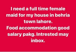 House Maid Required 0