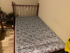 KING SIZE SINGLE IRON BED WITH MATTRESS AND SIDE TABLE