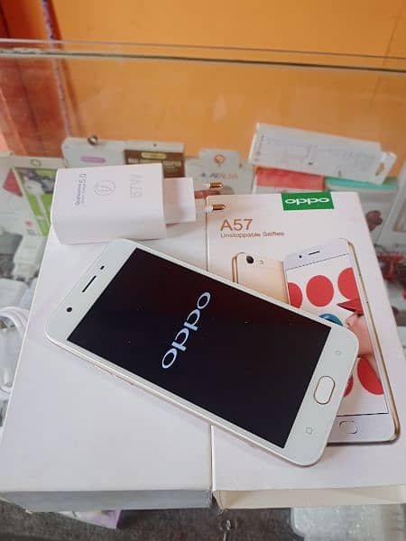 oppo A57 (4Gb/64Gb) ram full new with box and charger pTa proved 0