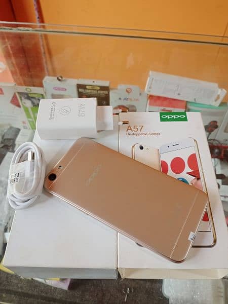 oppo A57 (4Gb/64Gb) ram full new with box and charger pTa proved 1