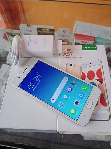 oppo A57 (4Gb/64Gb) ram full new with box and charger pTa proved 2