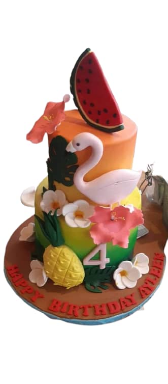 Birthday celebration Cake, Mangoes, Flower Bouquet, Chocolates balloon 4