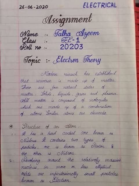 Handwriting assignment work 11