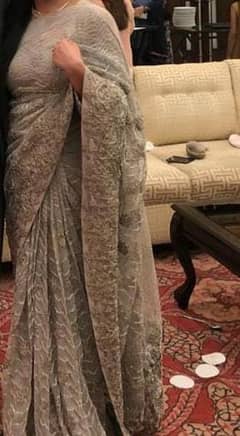Asim jofa large silver grey embroidered saree