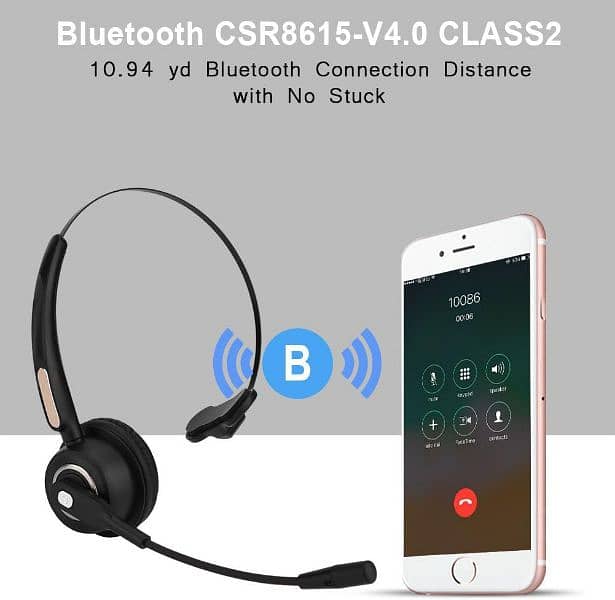 Call Center Bluetooth Headset, Wireless Noise Canceling Headphones 5