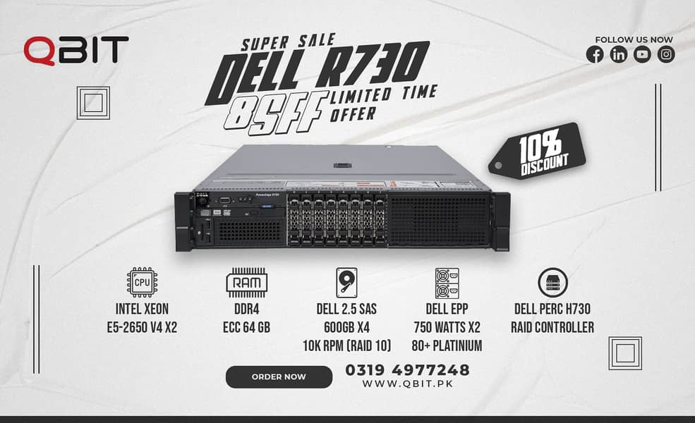 Dell R730 Server Dual Xeon E5-2650 v4 64GB DDR4 4x 600GB SAS RAID 10 0