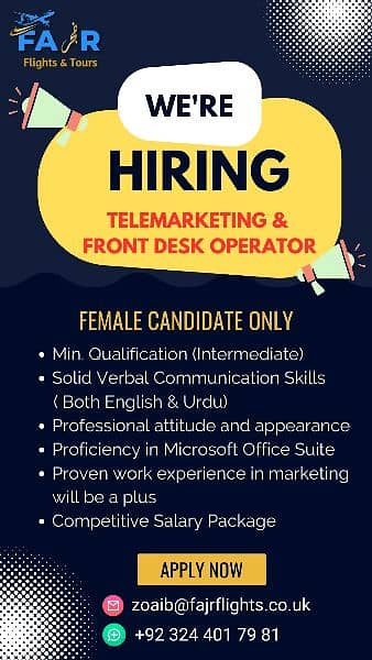 female staff required 0