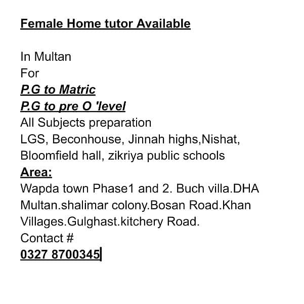 Female Home tutor 1