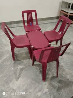 Plastic chairs and table set 4+1 ( Maroon, Off white, Grey, Peach)