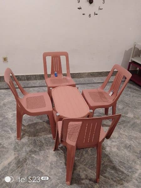 Plastic chairs and table set 4+1 ( Maroon, Off white, Grey, Peach) 2