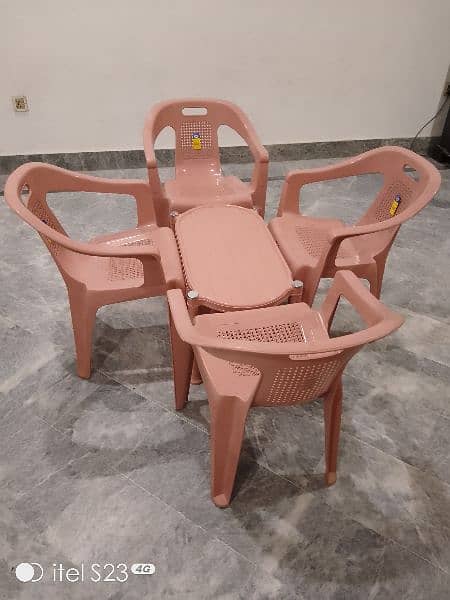 Plastic chairs and table set 4+1 ( Maroon, Off white, Grey, Peach) 4