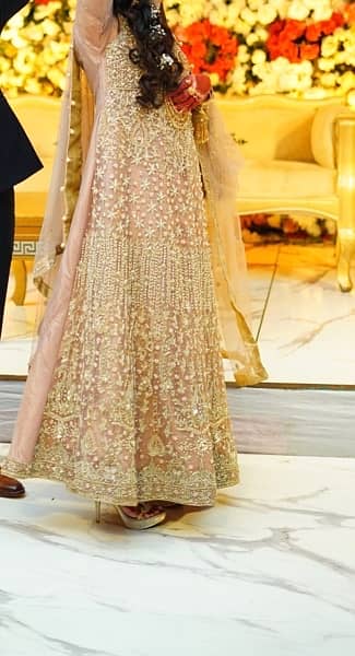 Bridal walima maxi with Heavy work In skin golden color 1