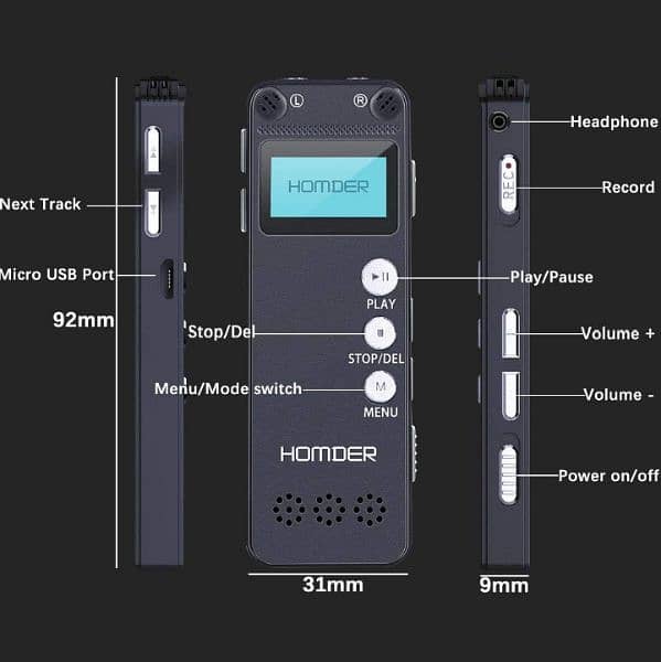 Digital Voice Recorder, Homder USB Professional Dictaphone MP3 Player 3