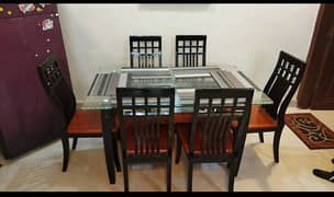 6 chair dining table wood and glass top imported