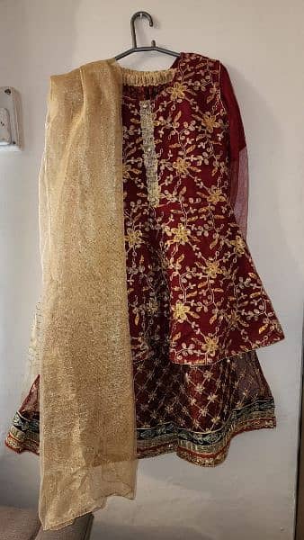 Fancy 3 piece stitched lehnga frock angrakha style with Net Dupatta 6