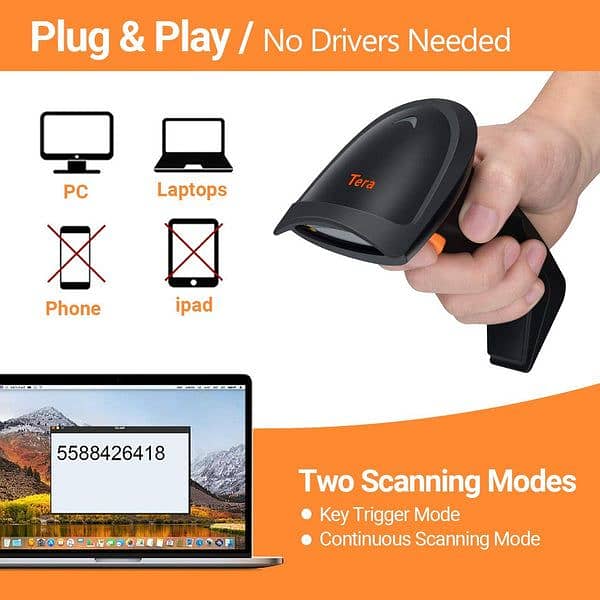 Amazon Branded Tera Laser Barcode Handheld Scanner with stand 2