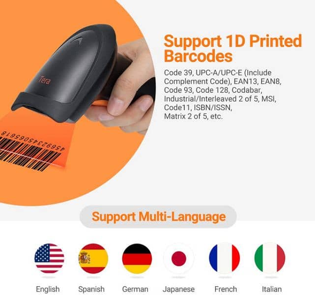 Amazon Branded Tera Laser Barcode Handheld Scanner with stand 4
