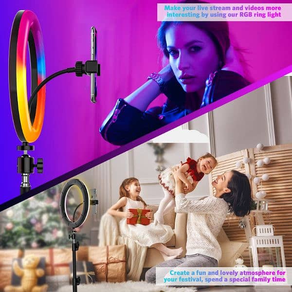 UNIQUE BRIGHT 10" RGB RING LIGHT WITH STAND AND MOBILE HOLDER 1