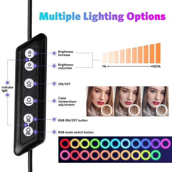 UNIQUE BRIGHT 10" RGB RING LIGHT WITH STAND AND MOBILE HOLDER 2