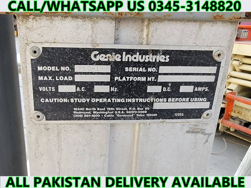 GENIE PLC-19 Vertical Mast Man Lift for Sale in Karachi Pakistan at RB 3