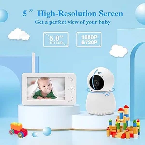 BT vedio baby monitor 5 inche larg screen Rotatable Camera tow way 3