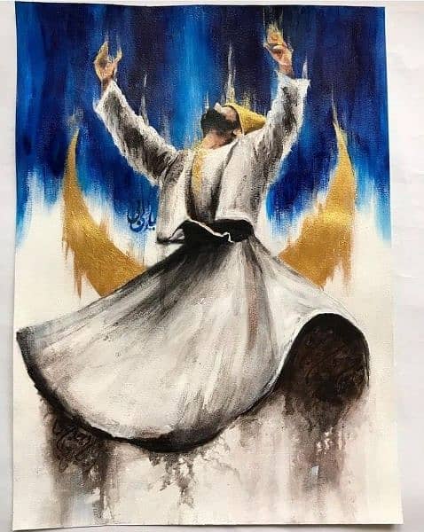 customized arabic calligraphy acrylic painting sufi/dervish whirling 2