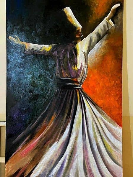 customized arabic calligraphy acrylic painting sufi/dervish whirling 1