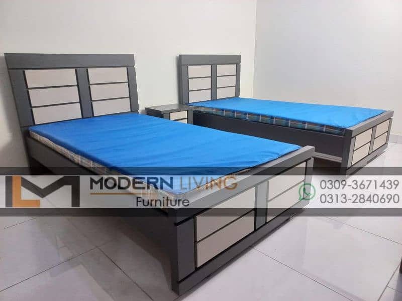 Stylish 2 single beds one side table 4