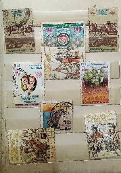 vintage post stamp collection book with various Pakistani stamps 7