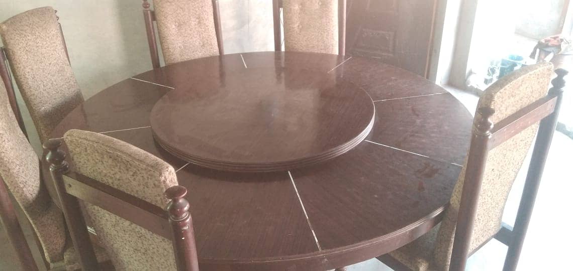 Revolving top round wooden dining table set with 6 chairs 2