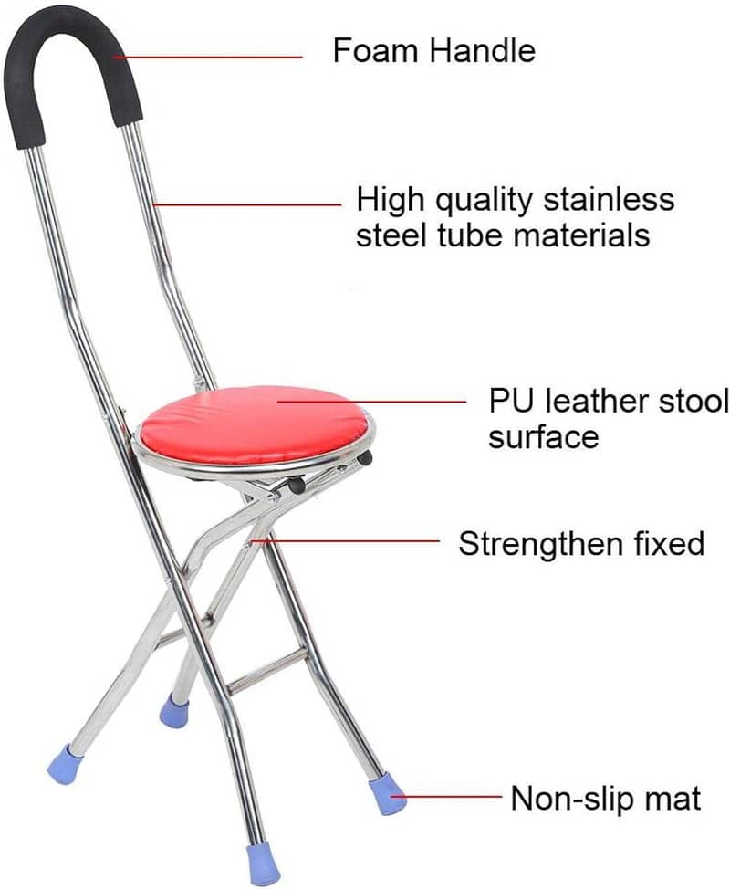 Walking Stick Chair, Stainless Steel Four Legs Folding Crutch Stool Wa 4