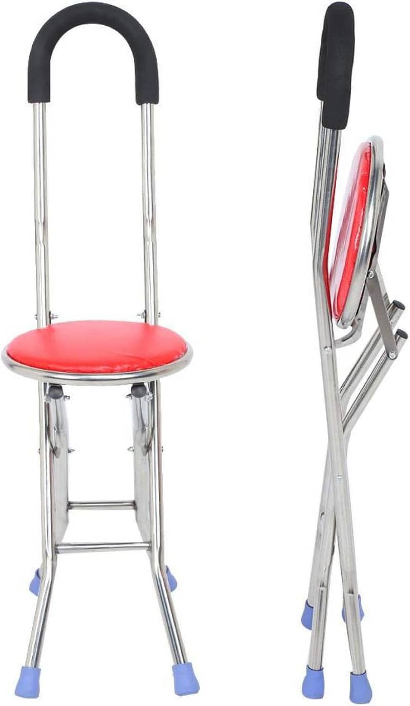 Walking Stick Chair, Stainless Steel Four Legs Folding Crutch Stool Wa 5