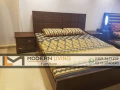 Stylish king size bed with side table 0