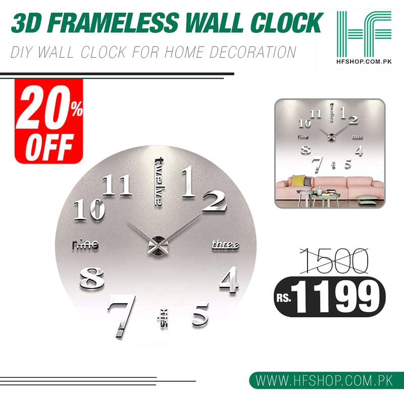 3D Frameless Wall Clock 0
