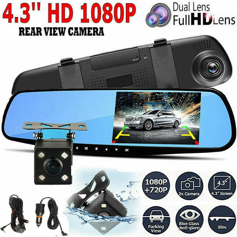 Car DVR Mirror DUAL Camera Front/Back 1080p 0