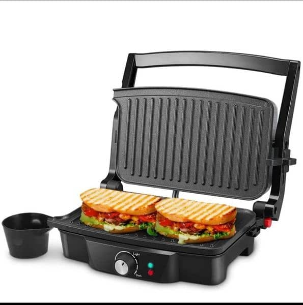 Electric Commercial Double Panini Press Grill Non-Stick Coated Plates 8