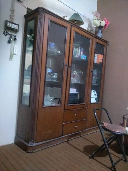 Burma Teak wood Three Separate Glass units 0