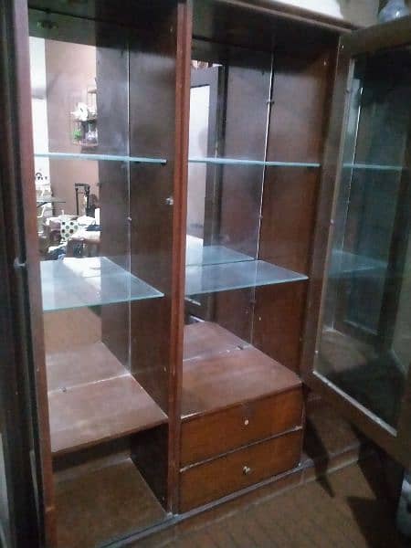 Burma Teak wood Three Separate Glass units 1