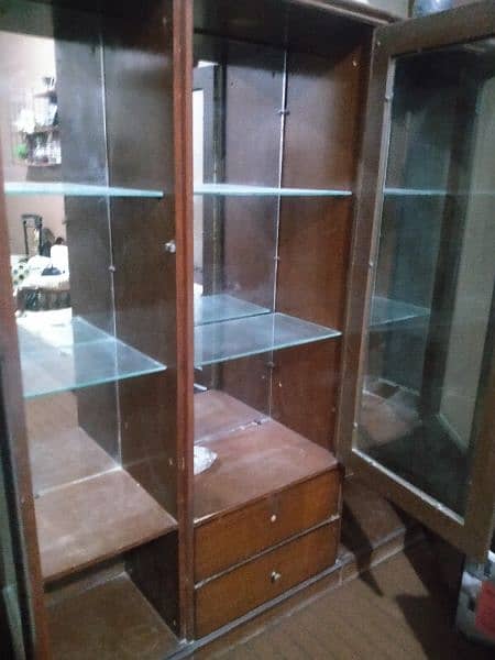 Burma Teak wood Three Separate Glass units 2