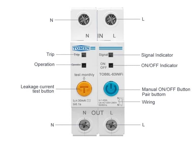 63A Tomzn wifi smart circuit breaker 2P and 1P 1