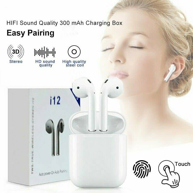i12 TWS Touch Sensor Airpods Earphones With Charging Case Dock Earbuds 2