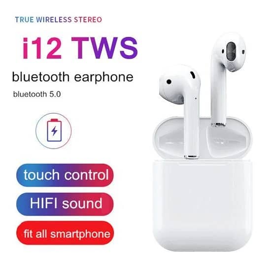 i12 TWS Touch Sensor Airpods Earphones With Charging Case Dock Earbuds 4