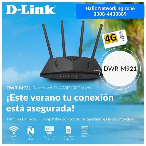 LTE 4g Sim wifi Router D-Link 4-antana long Range M/920/M921/M960 Fast 1